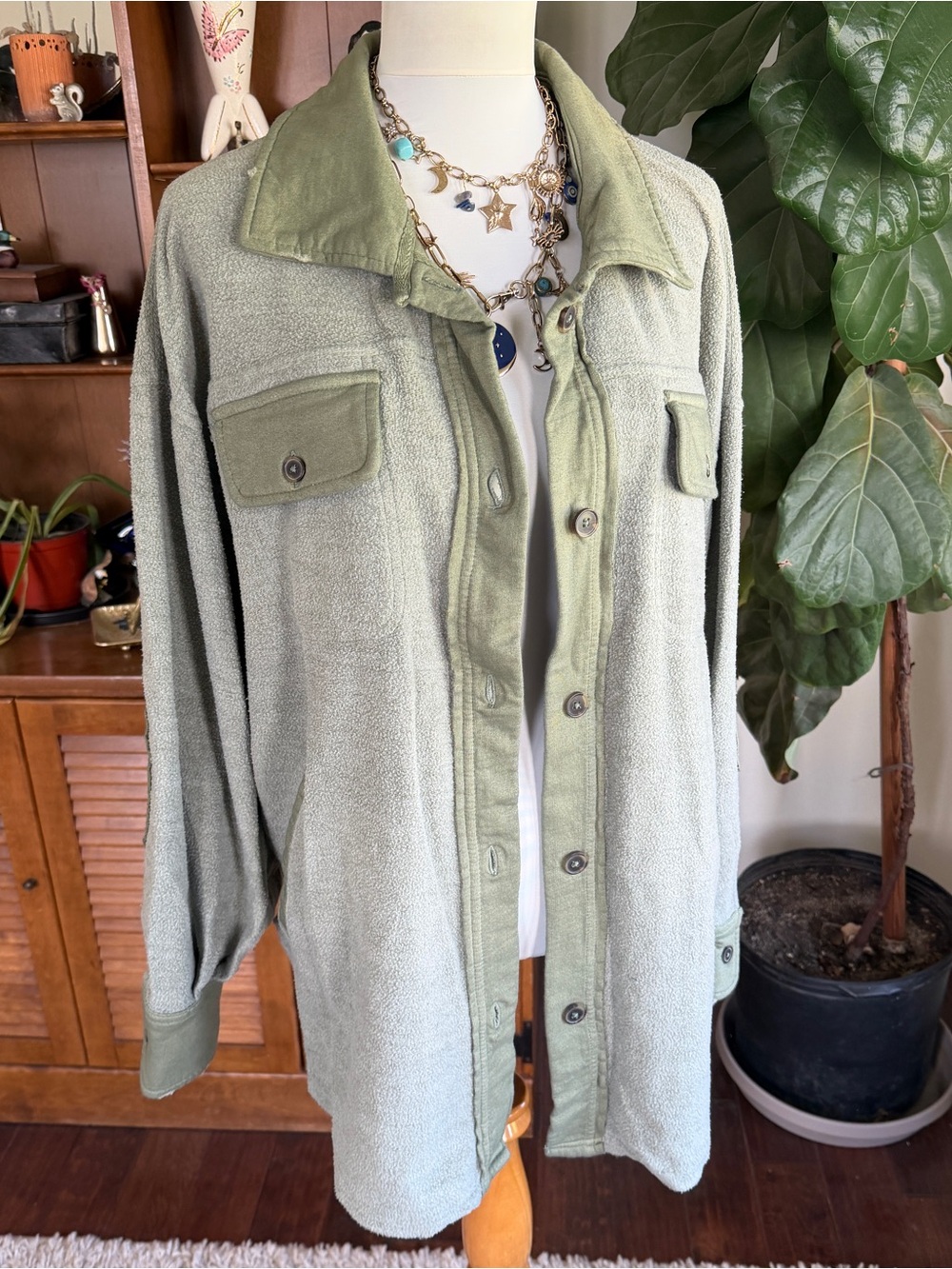 Free People Jaded Green Ruby Shacket Shirt Jacket S NWT - Picture 11 of 15